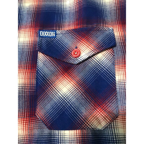 Dixxon Flannel Shirt Mens Glory Red White Blue Plaid Button Down Large - Picture 5 of 8